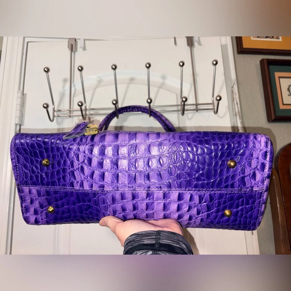 RARE XL Italian Leather Croc Doctor Bag - Electric Amethyst - Picture 7 of 16